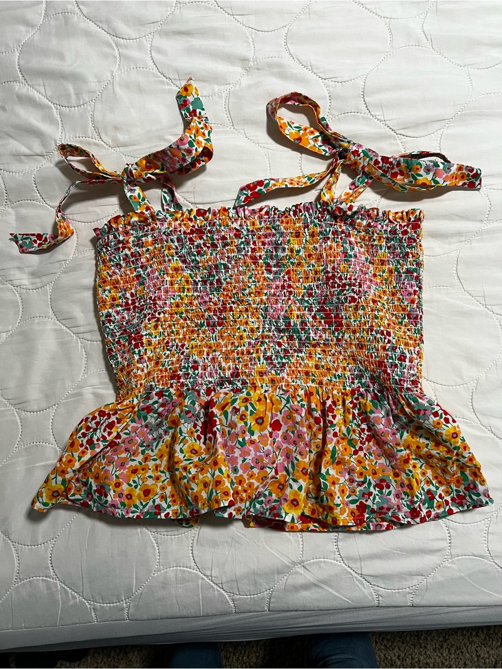 J. Crew Multi Floral Smocked Tie-Strap Crop Top